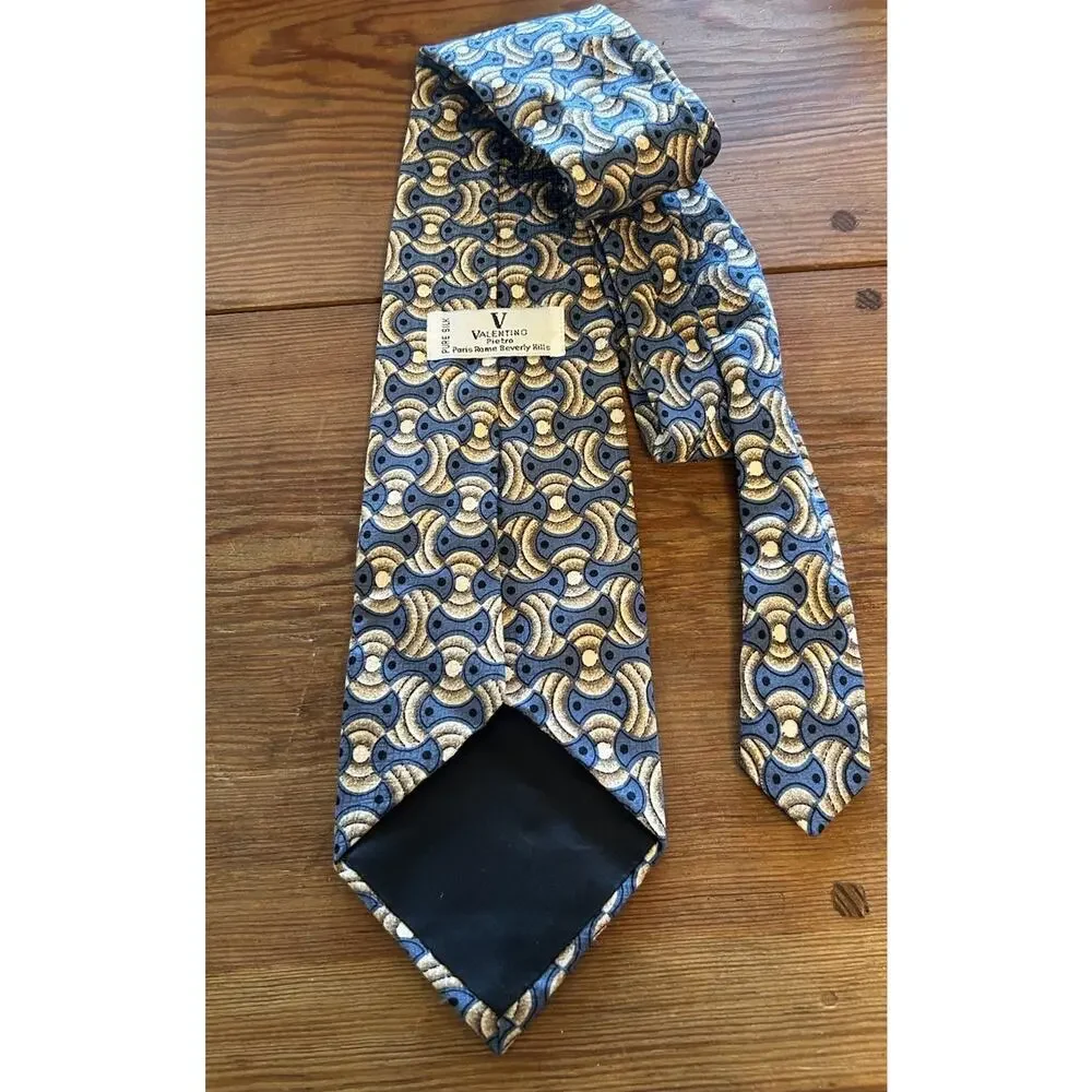 Valentino‎ Pietro Men’s Tie Blue Geometric 4.25” Italian Silk Designer Necktie